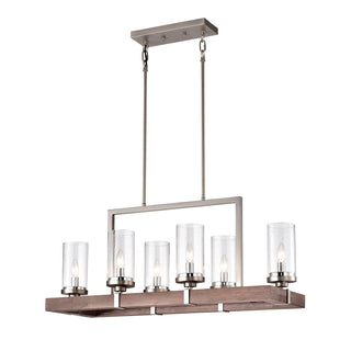 Linear Kitchen Island Chandelier with 6 Lights in Nickel and Driftwood Finish
