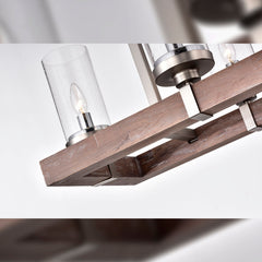 Linear Kitchen Island Chandelier with 6 Lights in Nickel and Driftwood Finish