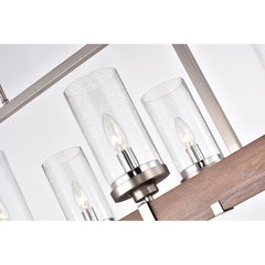 Linear Kitchen Island Chandelier with 6 Lights in Nickel and Driftwood Finish