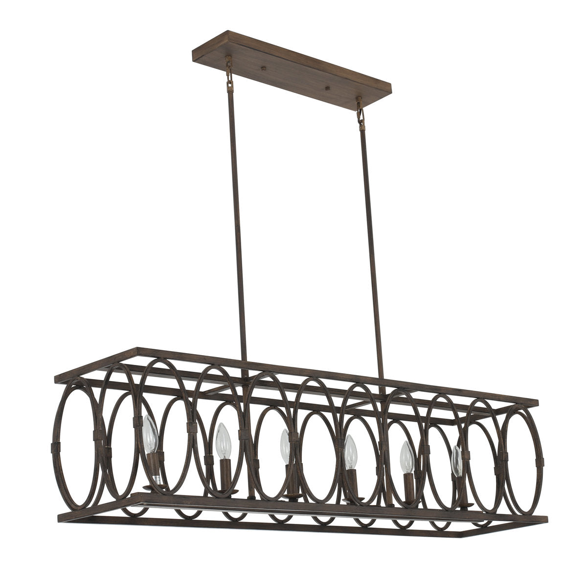 Linear Kitchen Island Pendant Light with Metal Shade in Antique Wood