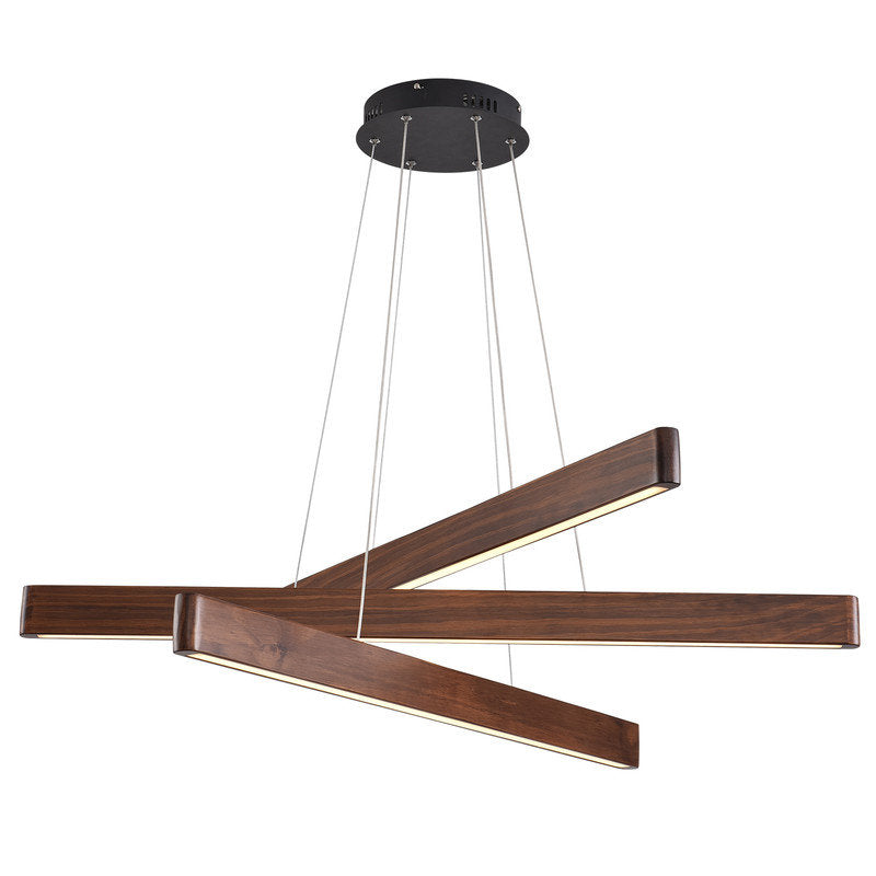 Linear LED Chandelier, 3-Light, Walnut Wood Finish