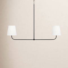 Linear Pendant Chandelier, 2 Lights, Black Steel with White Shades