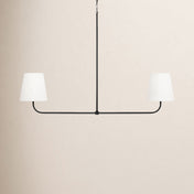 Linear Pendant Chandelier, 2 Lights, Black Steel with White Shades