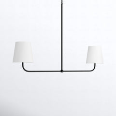 Linear Pendant Chandelier, 2 Lights, Black Steel with White Shades