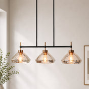 Linear Pendant Light, 3-Light, Matte Black Iron with Silver Mercury Glass Shades