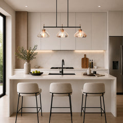 Linear Pendant Light, 3-Light, Matte Black Iron with Silver Mercury Glass Shades