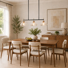 Linear Pendant Light, 3-Light, Matte Black Iron with Silver Mercury Glass Shades