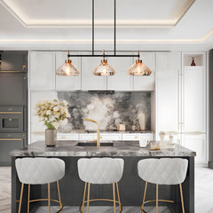 Linear Pendant Light, 3-Light, Matte Black Iron with Silver Mercury Glass Shades