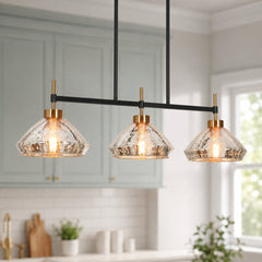 Linear Pendant Light, 3-Light, Matte Black Iron with Silver Mercury Glass Shades