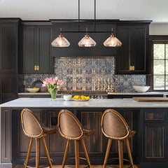 Linear Pendant Light, 3-Light, Matte Black Iron with Silver Mercury Glass Shades