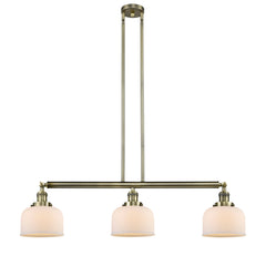 Linear Pendant Light, 3-Light, Matte White Shades with Antique Brass Finish