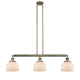 Linear Pendant Light, 3-Light, Matte White Shades with Antique Brass Finish