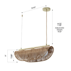 Linear Pendant Light, 3 Lights, Brown Rattan Shades with Brass Finish