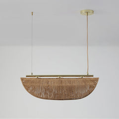 Linear Pendant Light, 3 Lights, Brown Rattan Shades with Brass Finish