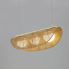 Linear Pendant Light, 3 Lights, Brown Rattan Shades with Brass Finish