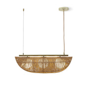 Linear Pendant Light, 3 Lights, Brown Rattan Shades with Brass Finish