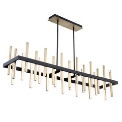 Linear Pendant Light with Integrated LED, 56 in W, Black and Aged Brass