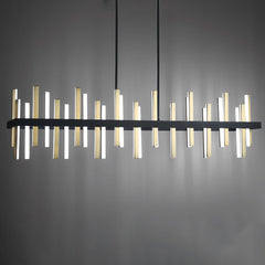 Linear Pendant Light with Integrated LED, 56 in W, Black and Aged Brass
