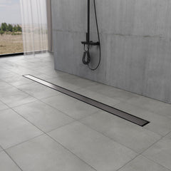Linear Shower Drain, Watercourse, 48 Inch with Reversible Tile Insert in Matte Black