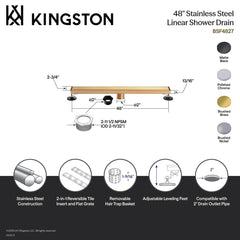 Linear Shower Drain, Watercourse, 48 Inch with Reversible Tile Insert in Matte Black