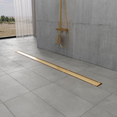 Linear Shower Drain, Watercourse, 48-Inch with Reversible Tile Insert in Brushed Brass