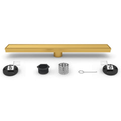 Linear Shower Drain, Watercourse, 48-Inch with Reversible Tile Insert in Brushed Brass