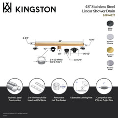 Linear Shower Drain, Watercourse, 48 Inch with Reversible Tile Insert in Brushed Nickel