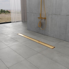 Linear Shower Drain, Watercourse, 48 Inch with Tile Insert in Brushed Brass