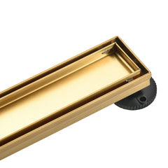 Linear Shower Drain, Watercourse, 60 Inch with Tile Insert in Brushed Brass
