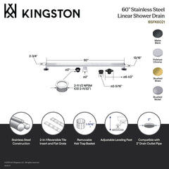 Linear Shower Drain, Watercourse, 60 Inch with Tile Insert in Matte Black