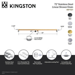 Linear Shower Drain, Watercourse, 72-Inch with Reversible Tile Insert in Brushed Nickel