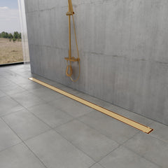 Linear Shower Drain, Watercourse, 72 Inch with Reversible Tile Insert in Brushed Brass