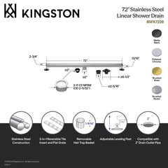 Linear Shower Drain, Watercourse, 72 Inch with Reversible Tile Insert in Brushed Nickel