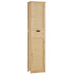 Linen Cabinet in Solid Wood with Doors and Drawers, Natural