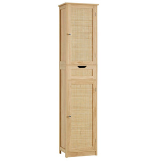 Linen Cabinet in Solid Wood with Doors and Drawers, Natural