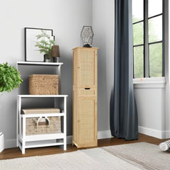 Linen Cabinet in Solid Wood with Doors and Drawers, Natural