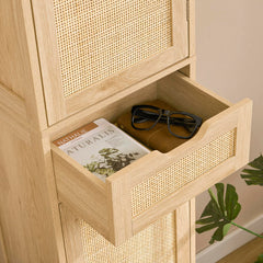 Linen Cabinet in Solid Wood with Doors and Drawers, Natural