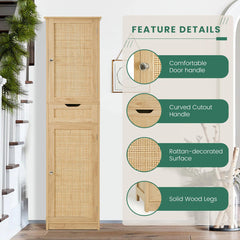 Linen Cabinet in Solid Wood with Doors and Drawers, Natural