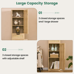 Linen Cabinet in Solid Wood with Doors and Drawers, Natural
