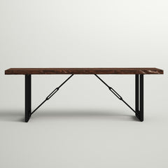 Live Edge Dining Bench, 54 in Wide, Brown and Black with Metal Legs