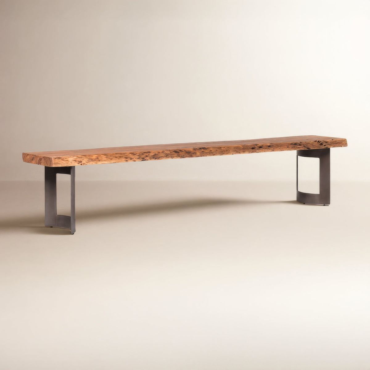 Live Edge Dining Bench, 92-Inch Acacia Wood with Metal Legs, Brown