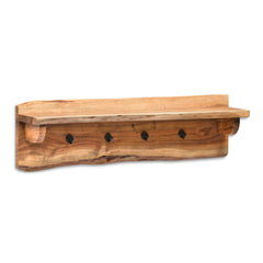 Live Edge Hall Tree with Bench and 4 Hooks, Solid Acacia Wood, Brown