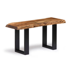 Live Edge Hall Tree with Bench and 4 Hooks, Solid Acacia Wood, Brown