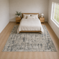 In the room | brecon beige, grey and ivory abstract rug in a bedroom