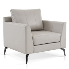 Living Room Armchair, Beige Faux Leather with Black Metal Legs