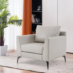 Living Room Armchair, Beige Faux Leather with Black Metal Legs