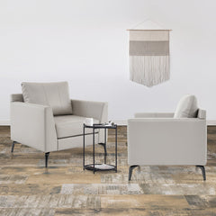 Living Room Armchair, Beige Faux Leather with Black Metal Legs