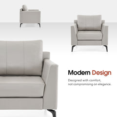 Living Room Armchair, Beige Faux Leather with Black Metal Legs