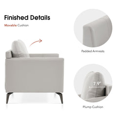 Living Room Armchair, Beige Faux Leather with Black Metal Legs
