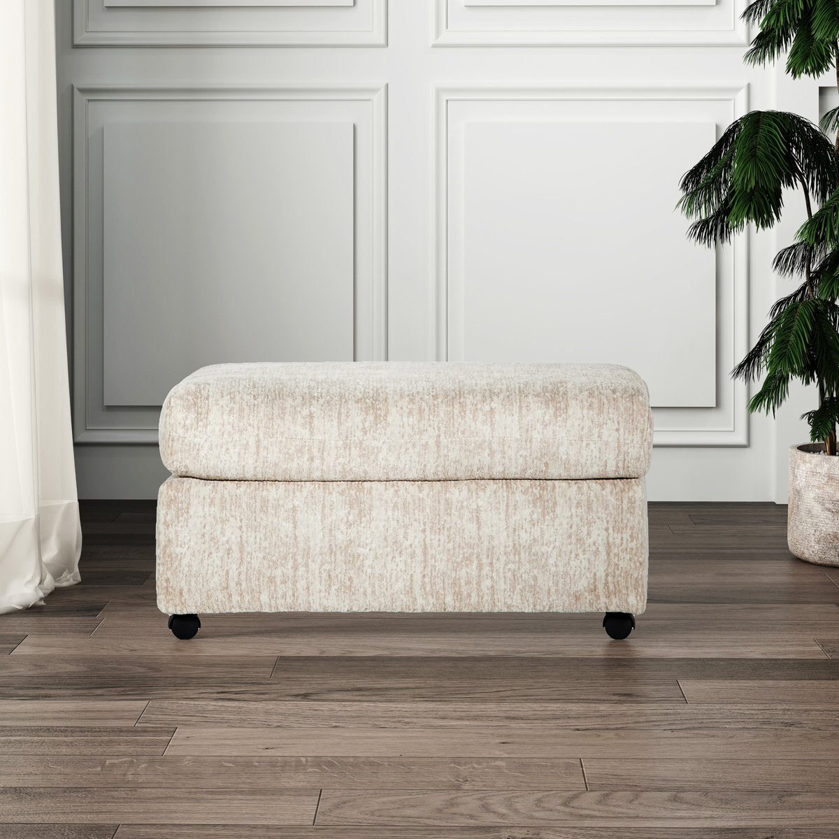 Living Room Ottoman, Rectangle, Parchment Corduroy with Black Legs